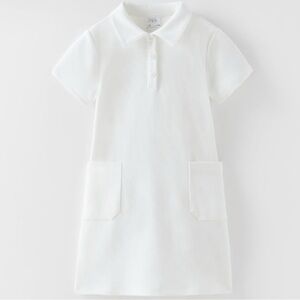 Zara girls White ponte Tennis uniform collar button dress size 13 14 years